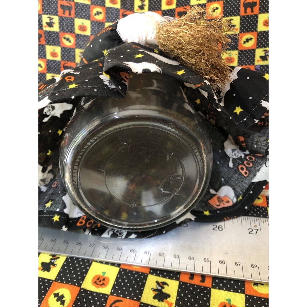 Vintage Halloween‎ Witch With Broom Glass Jar Candy Holder Orange and Black Rare - Picture 8 of 10